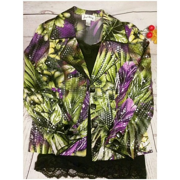 SOLD Joseph Ribkoff Purple & Green Floral Blazer - Picture 8 of 8
